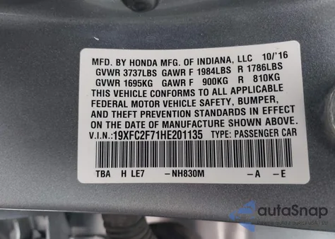 2017 Honda Civic Ex from USA, damaged, VIN 19XFC2F71HE201135